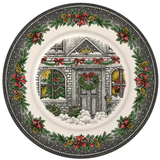 Set of 2 Royal Stafford CHRISTMAS HOME Dinner Plates Made in Burslem England 