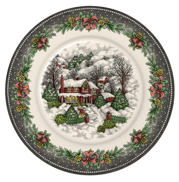 Christmas Village Pottery dinner plate