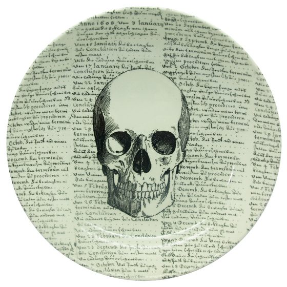 skull with script pasta bowl